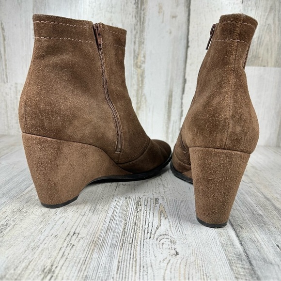 Franco Sarto Wedge Brown Suede Ankle Boots Side Zip Booties #335 - Picture 4 of 9